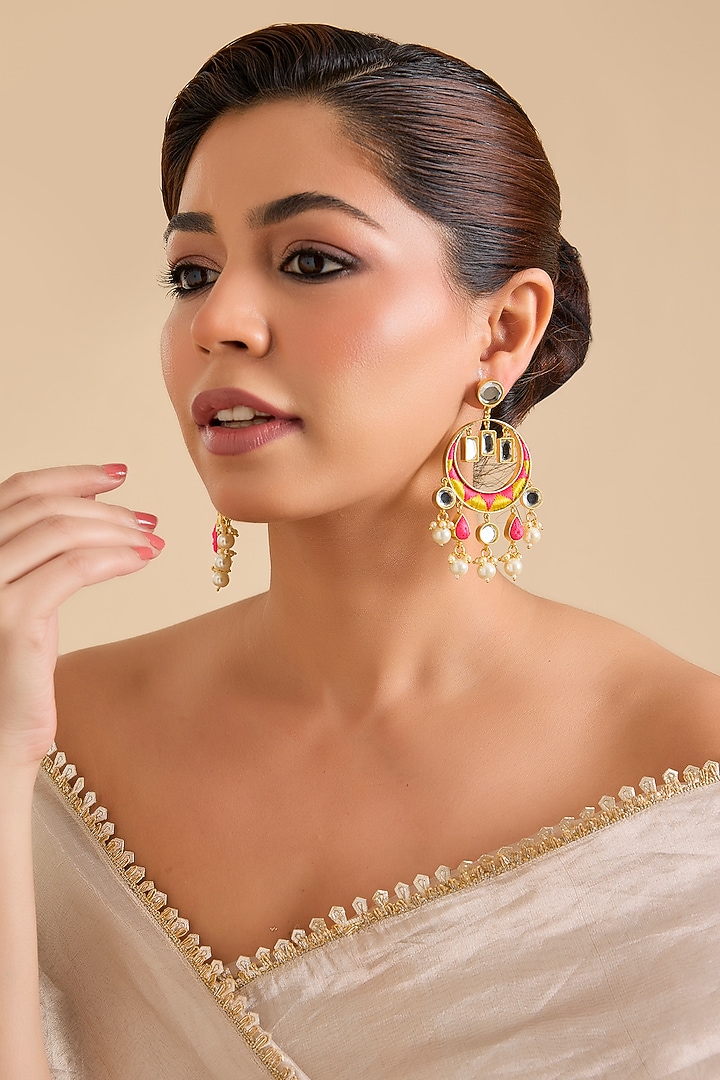 Multi-Colored Pearl & Thread Work Dangler Earrings by Bauble Bazaar at Pernia's Pop Up Shop