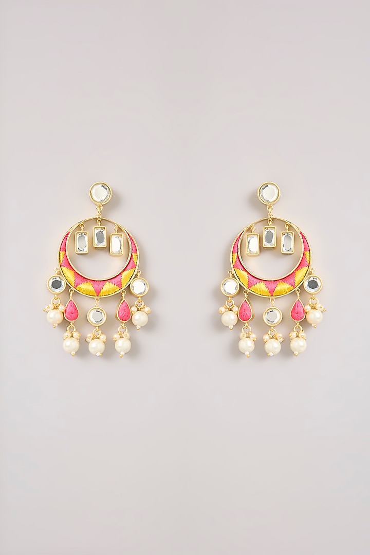 Multi-Colored Pearl & Thread Work Dangler Earrings by Bauble Bazaar at Pernia's Pop Up Shop