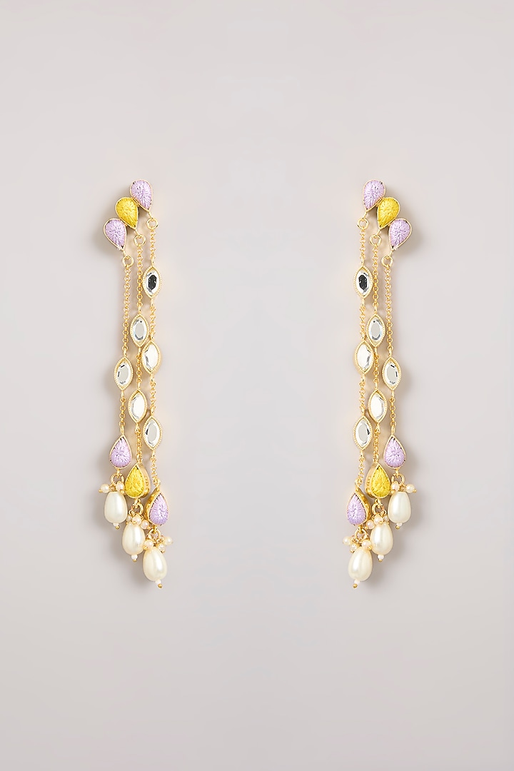 Multi-Colored Pearl & Thread Work Dangler Earrings by Bauble Bazaar at Pernia's Pop Up Shop