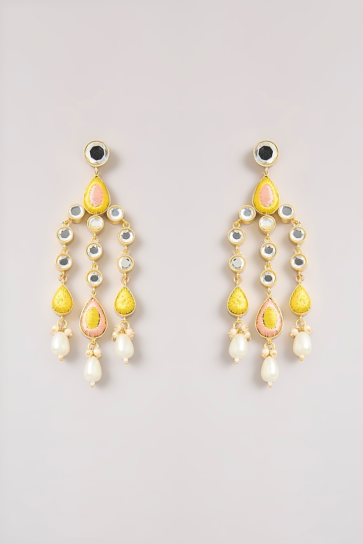 Multi-Colored Pearl & Thread Work Dangler Earrings by Bauble Bazaar at Pernia's Pop Up Shop