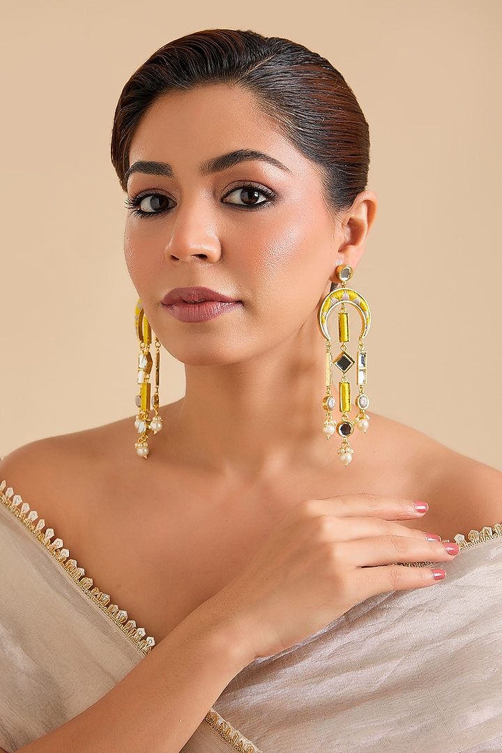 Multi-Colored Pearl & Thread Work Dangler Earrings by Bauble Bazaar at Pernia's Pop Up Shop