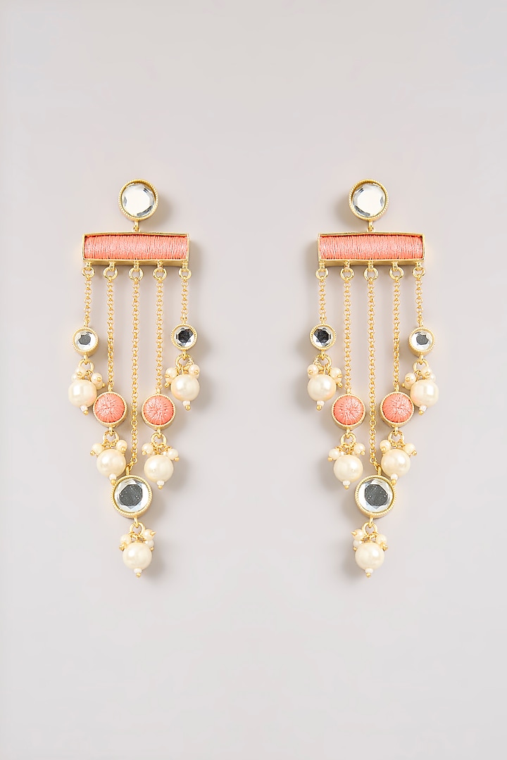 Multi-Colored Pearl & Thread Work Dangler Earrings by Bauble Bazaar at Pernia's Pop Up Shop