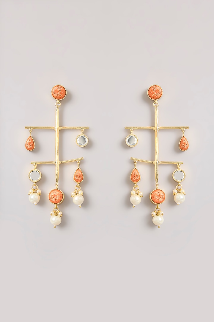 Multi-Colored Pearl & Thread Work Dangler Earrings by Bauble Bazaar at Pernia's Pop Up Shop