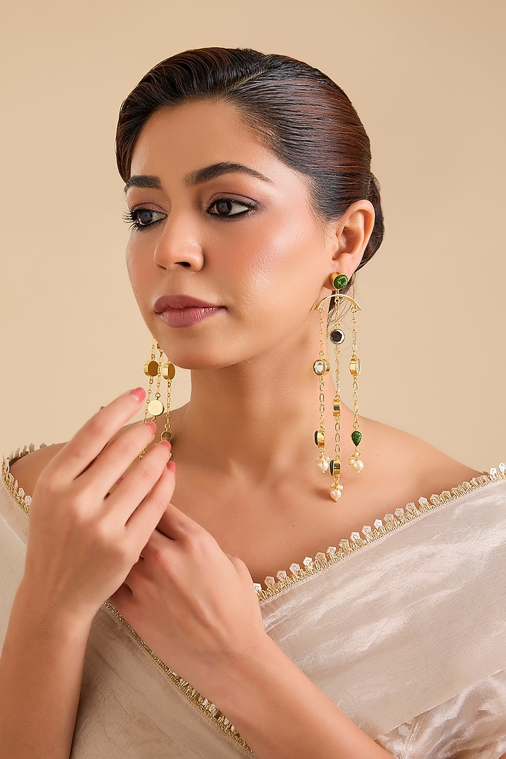 Multi-Colored Pearl & Thread Work Dangler Earrings by Bauble Bazaar at Pernia's Pop Up Shop