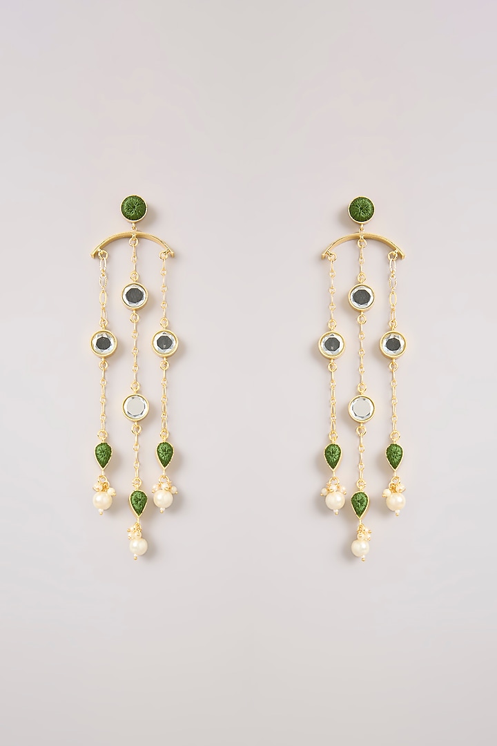 Multi-Colored Pearl & Thread Work Dangler Earrings by Bauble Bazaar at Pernia's Pop Up Shop