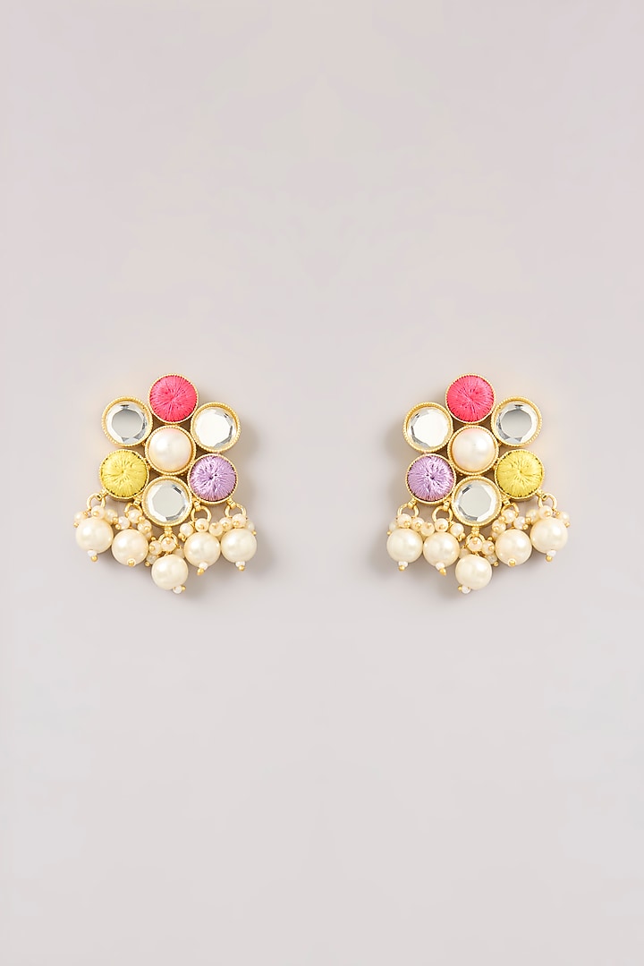 Multi-Colored Pearl & Thread Work Stud Earrings by Bauble Bazaar at Pernia's Pop Up Shop
