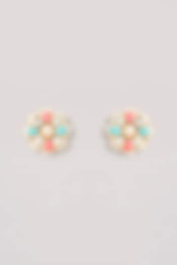 Multi-Colored Pearl & Thread Work Stud Earrings by Bauble Bazaar at Pernia's Pop Up Shop
