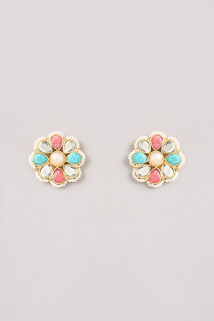 Multi-Colored Pearl & Thread Work Stud Earrings by Bauble Bazaar at Pernia's Pop Up Shop