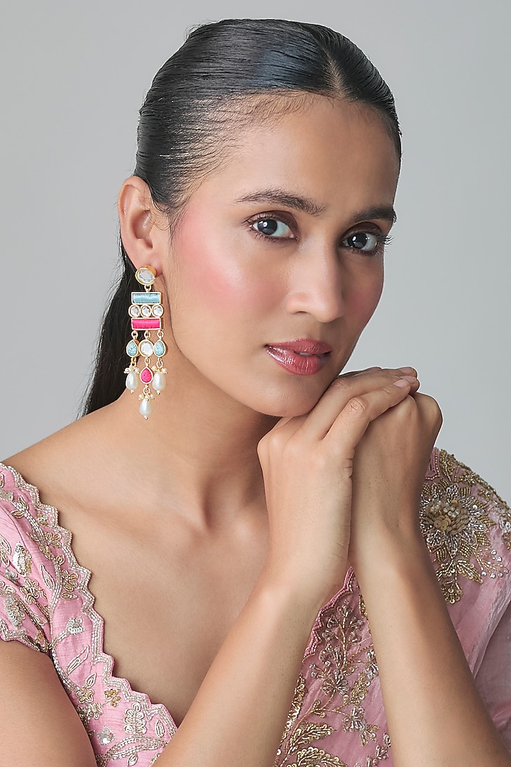 Multi-Colored Mirror & Pearl Dangler Earrings by Bauble Bazaar at Pernia's Pop Up Shop