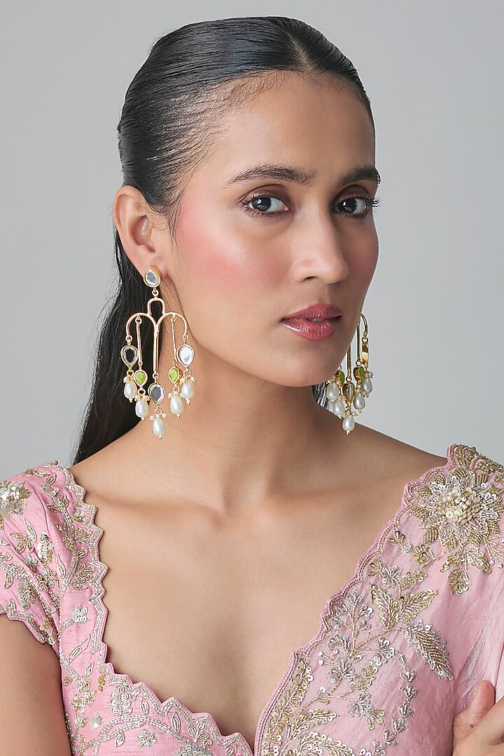 Multi-Colored Mirror & Pearl Dangler Earrings by Bauble Bazaar at Pernia's Pop Up Shop
