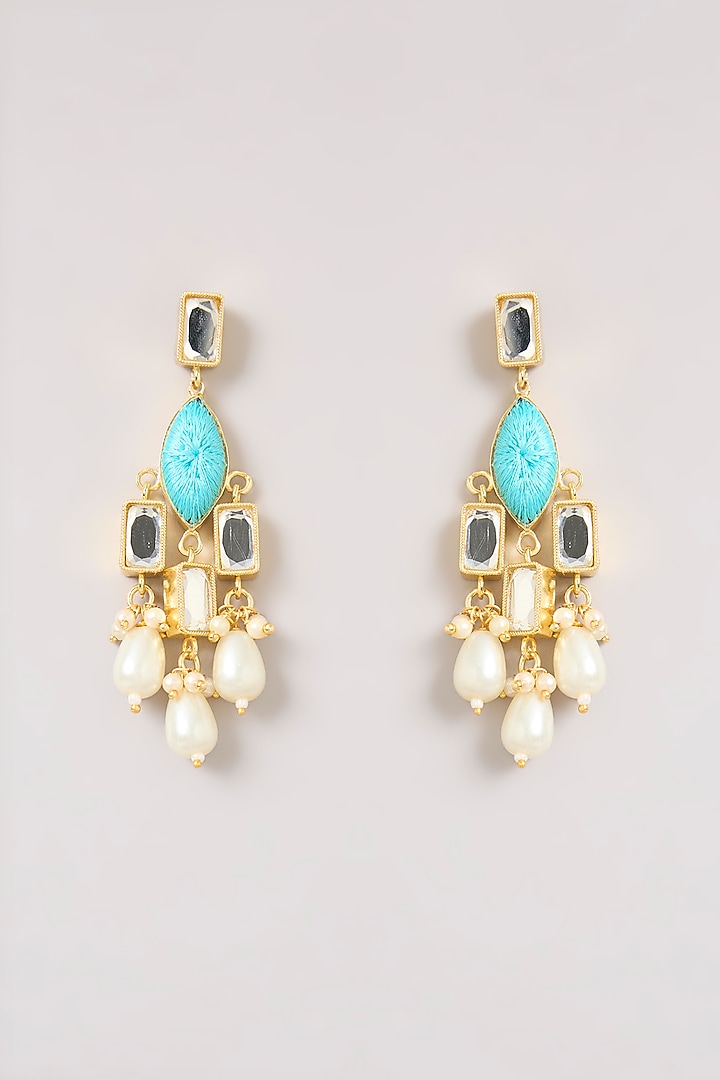Multi-Colored Pearl & Thread Work Dangler Earrings by Bauble Bazaar at Pernia's Pop Up Shop