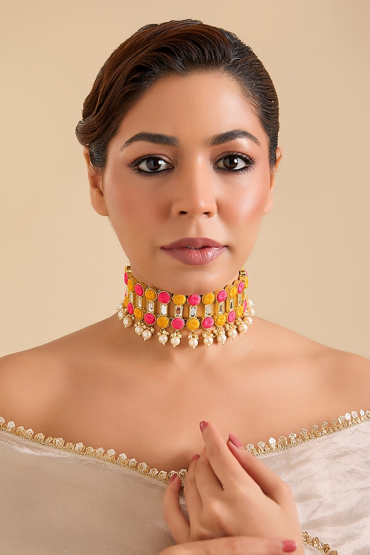 Multi-Colored Pearl & Thread Work Choker Necklace by Bauble Bazaar at Pernia's Pop Up Shop