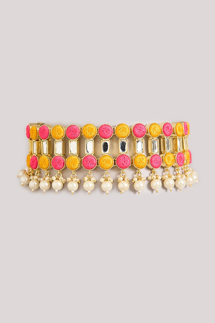 Multi-Colored Pearl & Thread Work Choker Necklace by Bauble Bazaar at Pernia's Pop Up Shop
