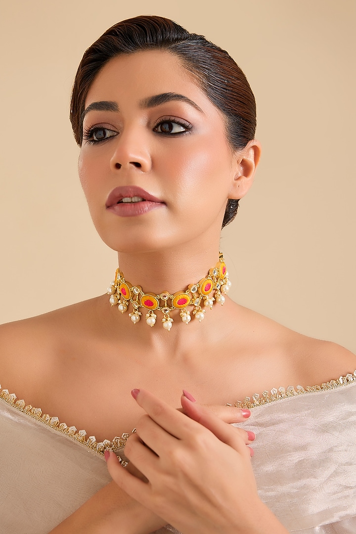 Multi-Colored Pearl & Thread Work Choker Necklace by Bauble Bazaar at Pernia's Pop Up Shop