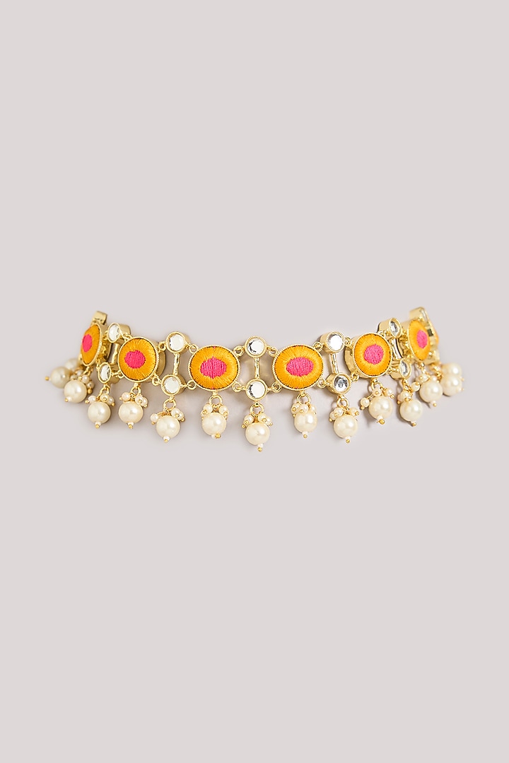 Multi-Colored Pearl & Thread Work Choker Necklace by Bauble Bazaar at Pernia's Pop Up Shop