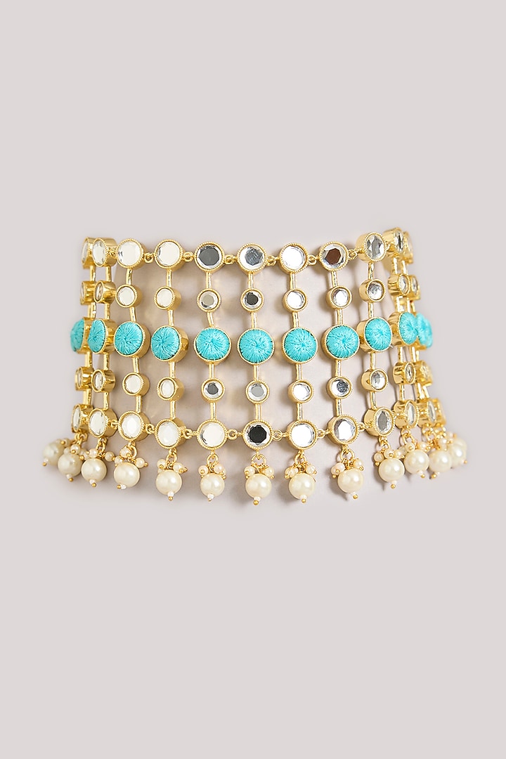 Multi-Colored Pearl & Thread Work Choker Necklace by Bauble Bazaar at Pernia's Pop Up Shop