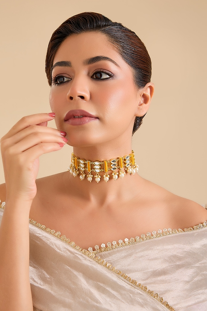 Multi-Colored Pearl & Thread Work Choker Necklace by Bauble Bazaar at Pernia's Pop Up Shop
