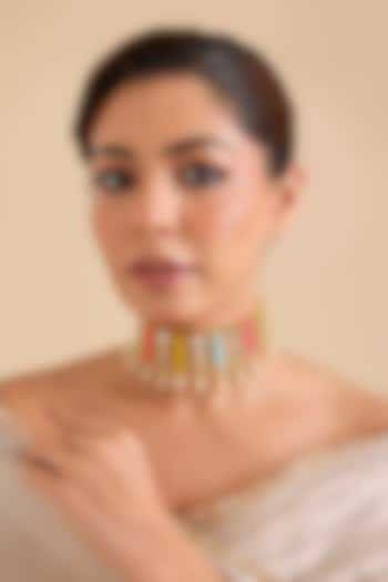Multi-Colored Pearl & Thread Work Choker Necklace by Bauble Bazaar at Pernia's Pop Up Shop