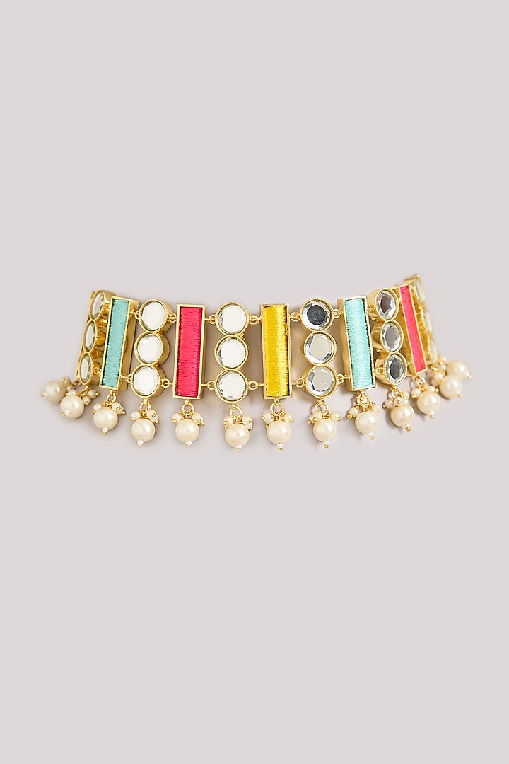 Multi-Colored Pearl & Thread Work Choker Necklace by Bauble Bazaar at Pernia's Pop Up Shop