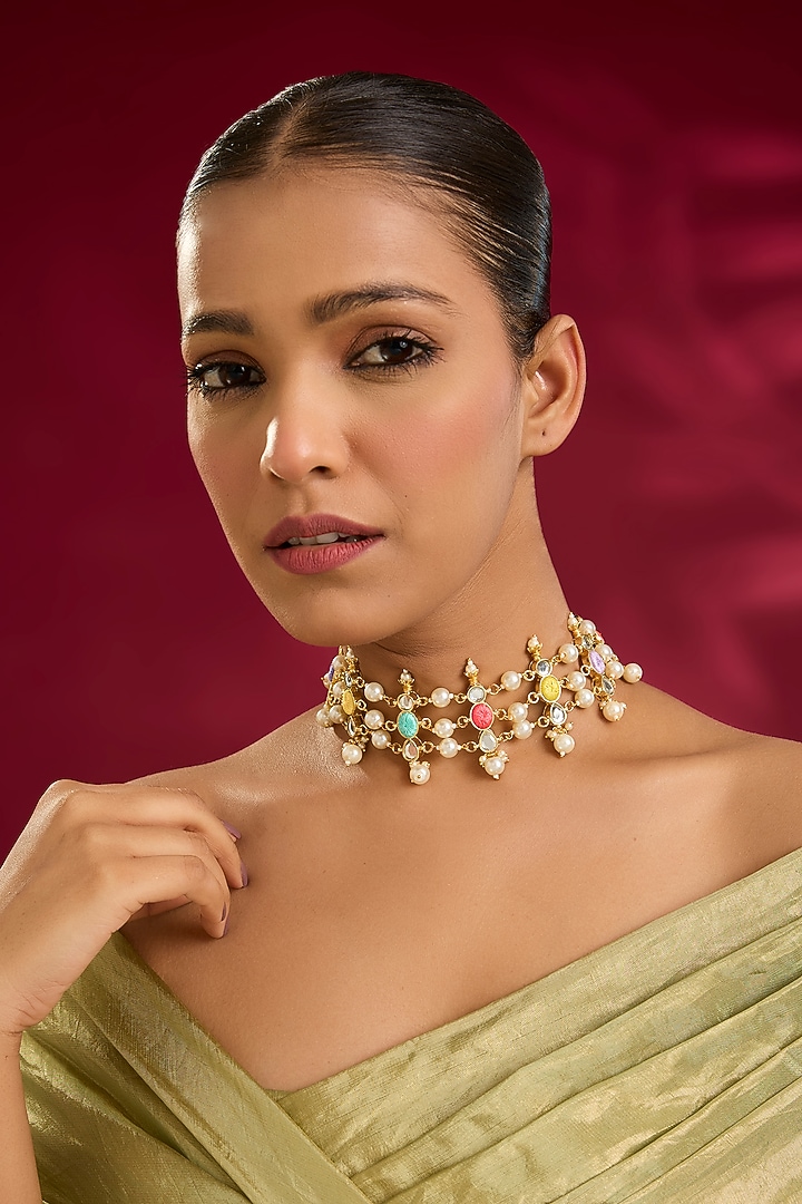 Multi-Colored Pearl Choker Necklace by Bauble Bazaar at Pernia's Pop Up Shop