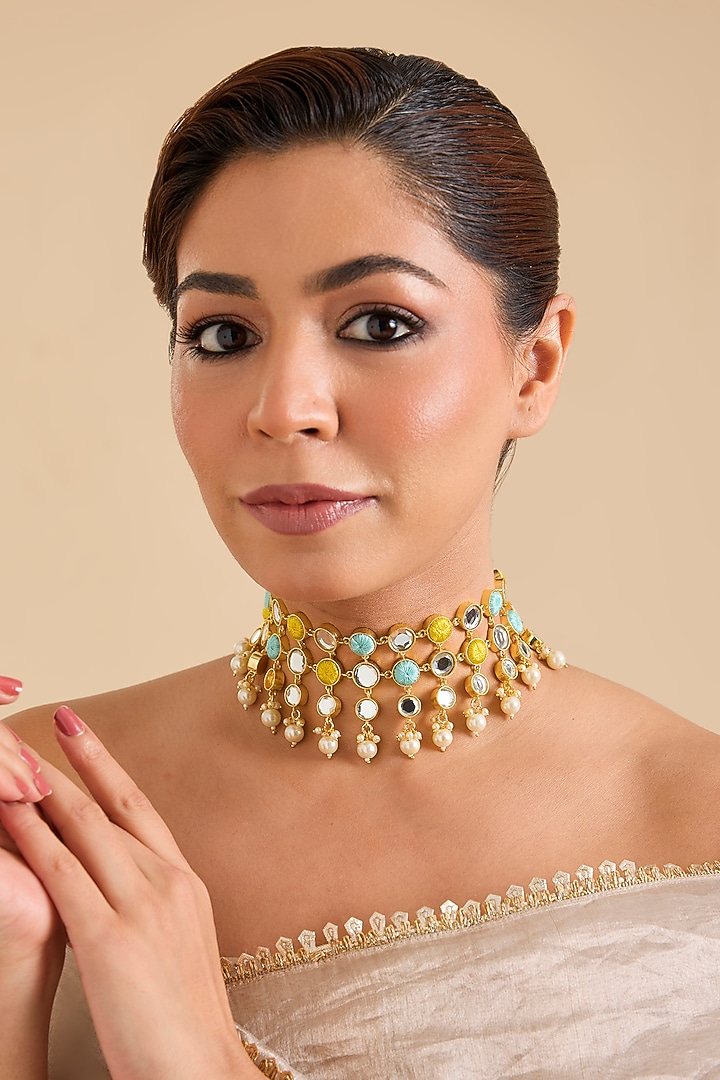 Multi-Colored Pearl & Mirror Thread Work Choker Necklace by Bauble Bazaar at Pernia's Pop Up Shop