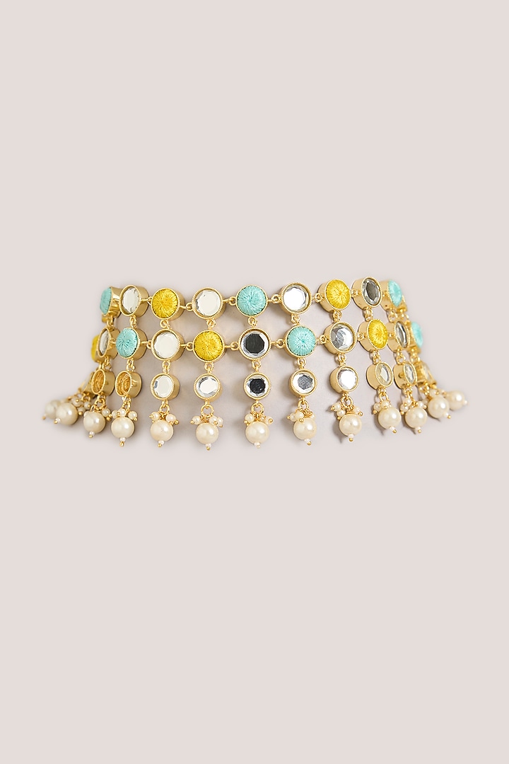 Multi-Colored Pearl & Mirror Thread Work Choker Necklace by Bauble Bazaar at Pernia's Pop Up Shop