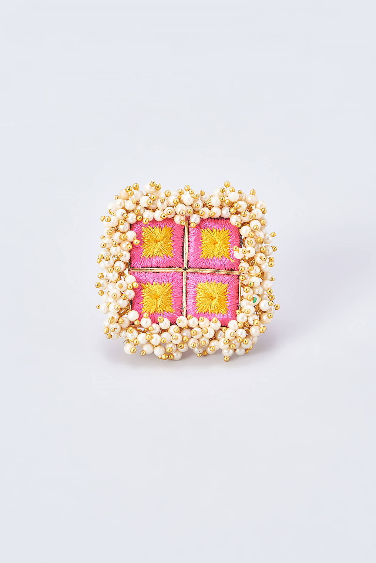 Gold Finish Embroidered Ring by Bauble Bazaar at Pernia's Pop Up Shop