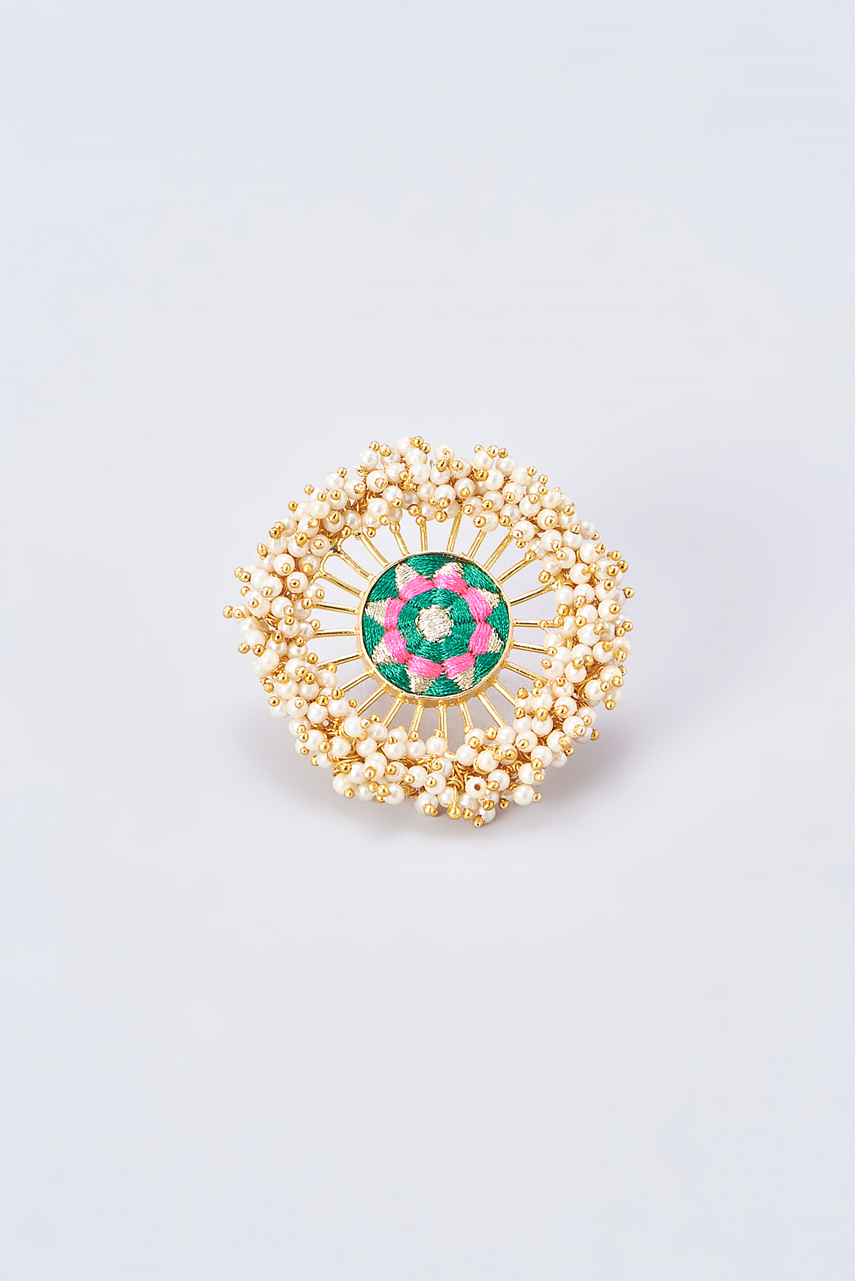 Gold Finish Embroidered Ring by Bauble Bazaar at Pernia's Pop Up Shop