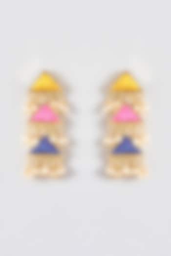 Gold Finish Silk Thread Embroidered Dangler Earrings by Bauble Bazaar at Pernia's Pop Up Shop