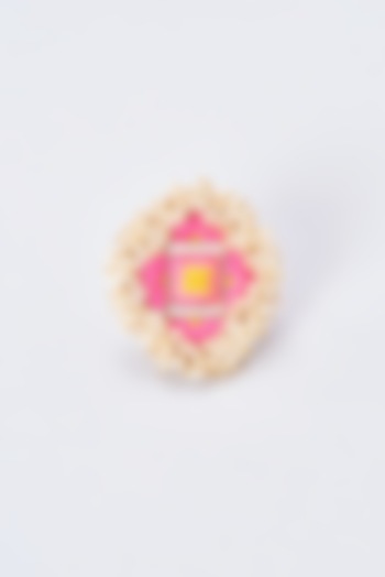 Gold Finish Embroidered Ring With Pearl Beads by Bauble Bazaar at Pernia's Pop Up Shop