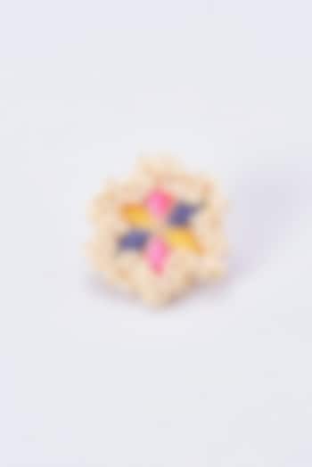Gold Finish Embroidered Ring With Pearl Beads by Bauble Bazaar at Pernia's Pop Up Shop