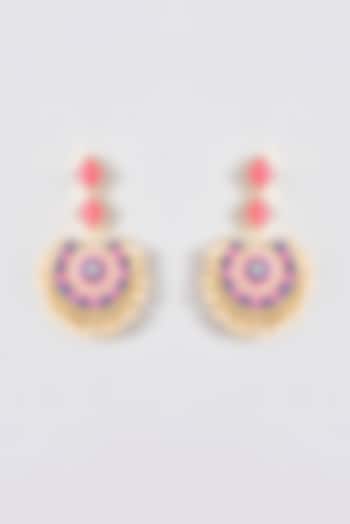 Gold Finish Silk Thread Embroidered Chandbali Earrings by Bauble Bazaar at Pernia's Pop Up Shop