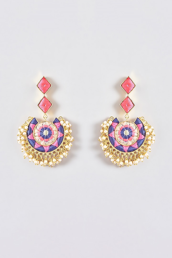 Gold Finish Silk Thread Embroidered Chandbali Earrings by Bauble Bazaar at Pernia's Pop Up Shop