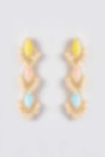 Gold Finish Silk Thread Embroidered Dangler Earrings by Bauble Bazaar at Pernia's Pop Up Shop