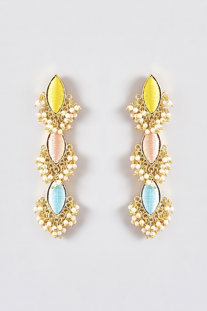 Gold Finish Silk Thread Embroidered Dangler Earrings by Bauble Bazaar at Pernia's Pop Up Shop