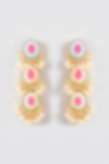 Gold Finish Silk Thread Embroidered Dangler Earrings by Bauble Bazaar at Pernia's Pop Up Shop