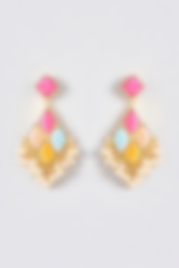 Gold Finish Silk Thread Embroidered Dangler Earrings by Bauble Bazaar at Pernia's Pop Up Shop