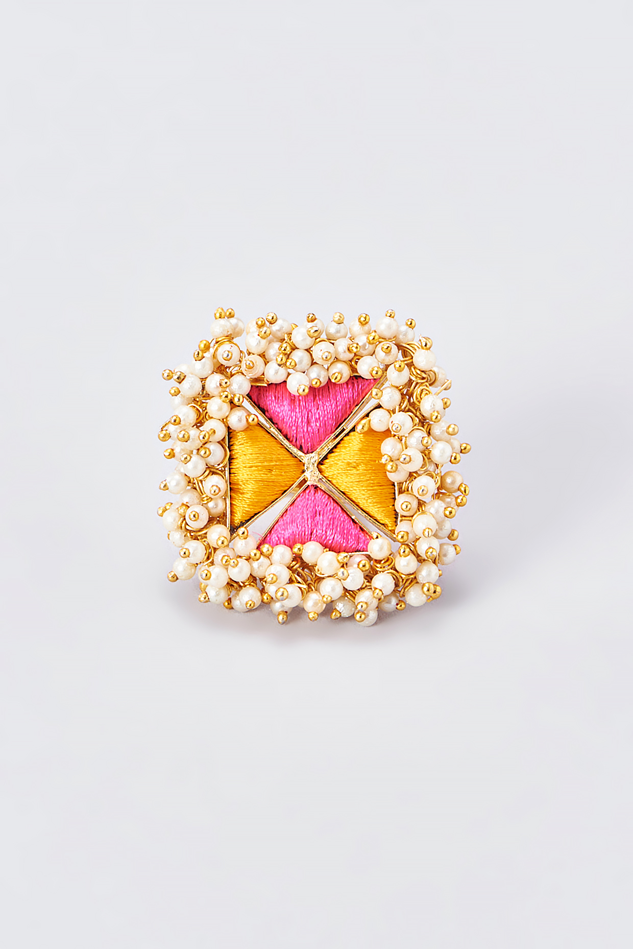 Gold Finish Silk Thread Embroidered Ring by Bauble Bazaar at Pernia's Pop Up Shop