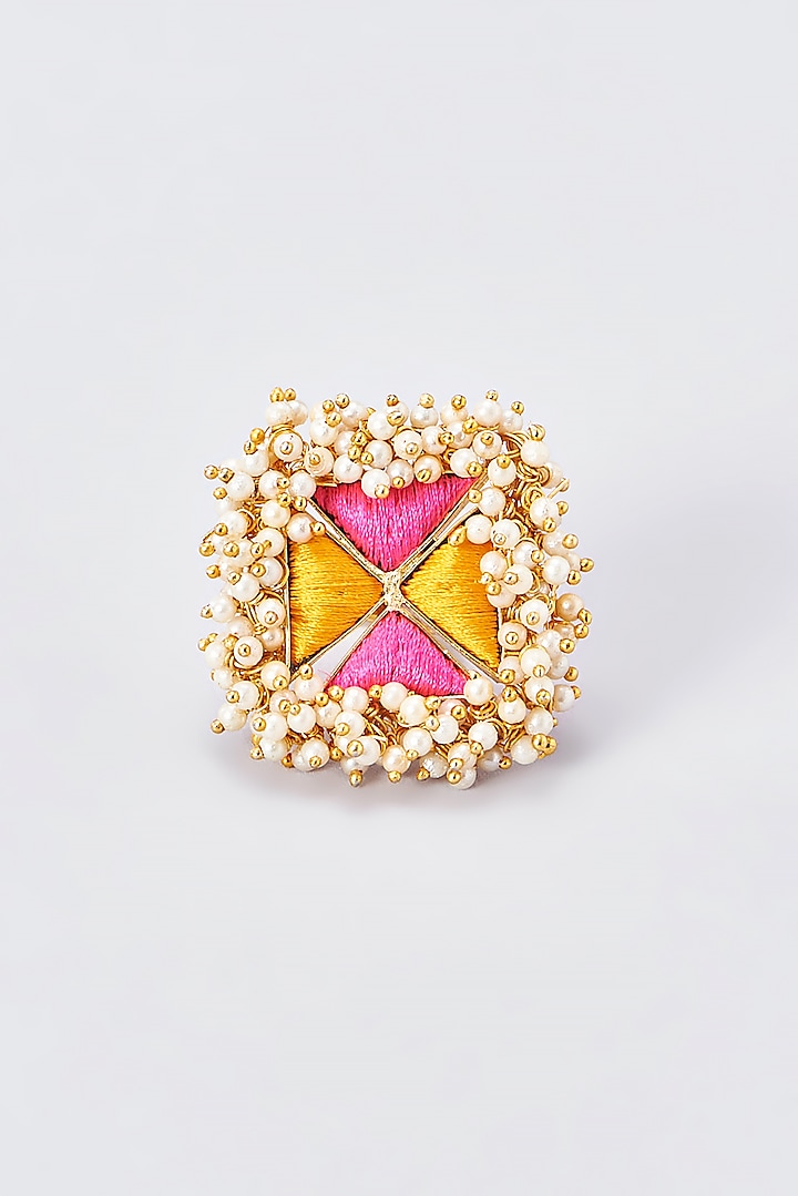 Gold Finish Silk Thread Embroidered Ring by Bauble Bazaar at Pernia's Pop Up Shop