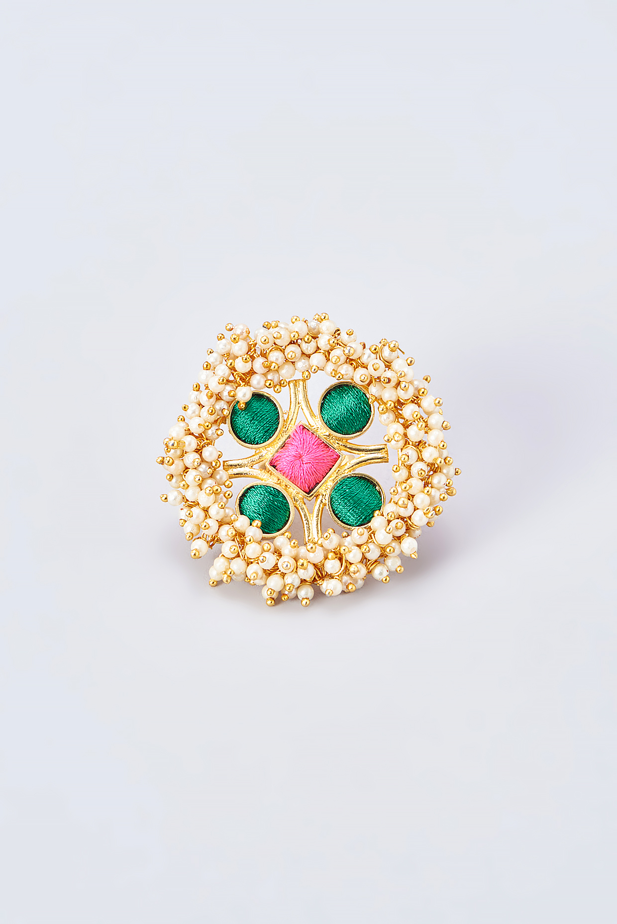 Gold Finish Silk Thread Embroidered Ring by Bauble Bazaar at Pernia's Pop Up Shop