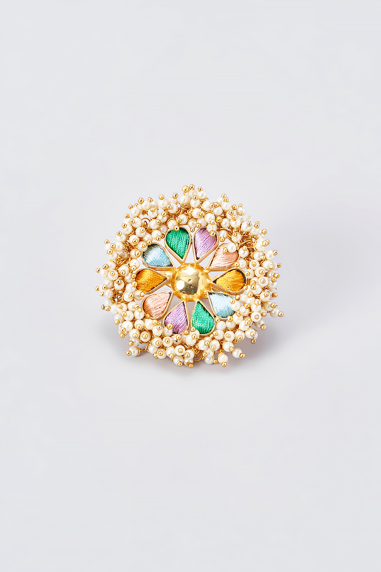 Gold Finish Silk Thread Embroidered Ring by Bauble Bazaar at Pernia's Pop Up Shop