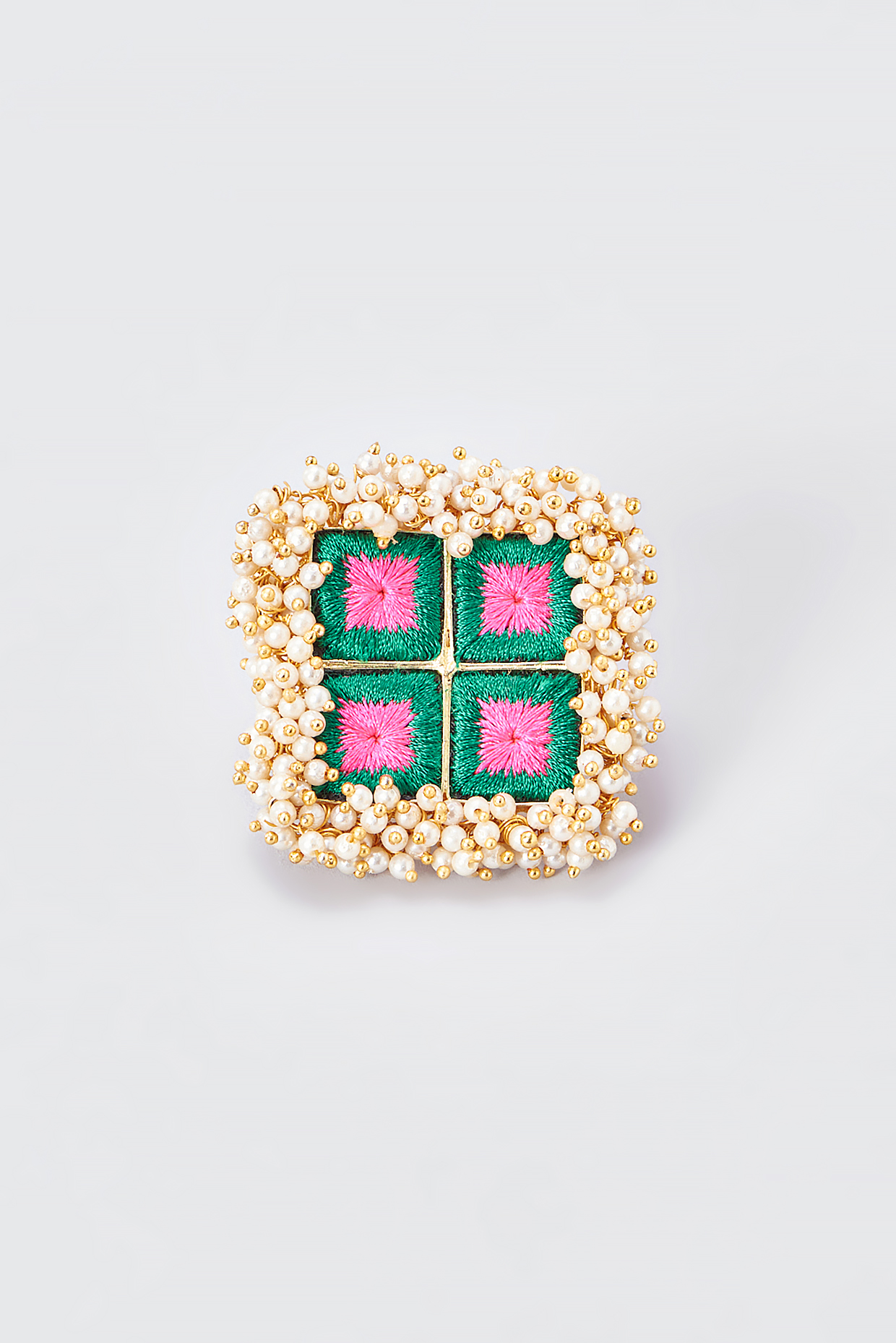 Gold Finish Silk Thread Embroidered Ring by Bauble Bazaar at Pernia's Pop Up Shop