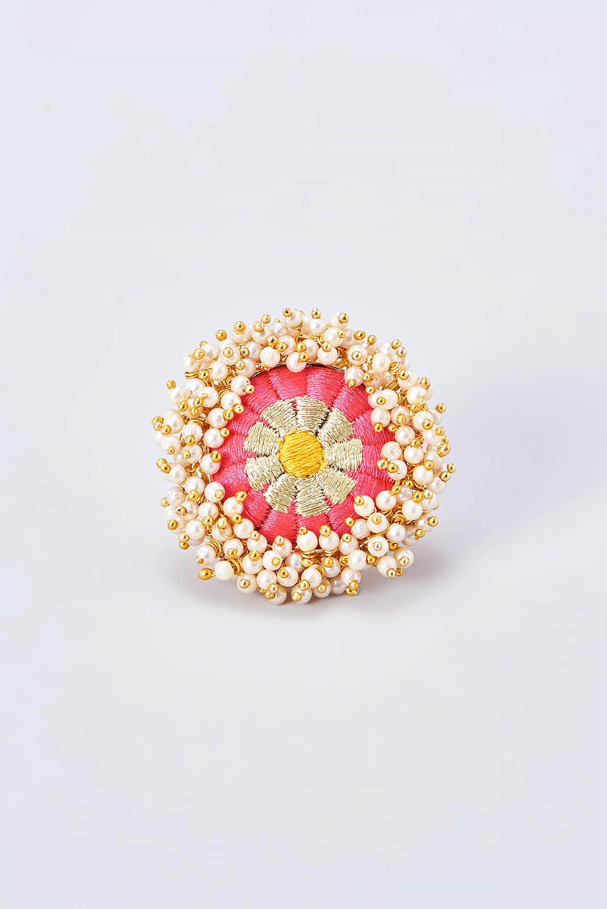 Gold Finish Silk Thread Embroidered Ring by Bauble Bazaar at Pernia's Pop Up Shop