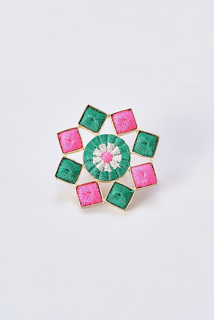 Gold Finish Silk Thread Embroidered Ring by Bauble Bazaar at Pernia's Pop Up Shop