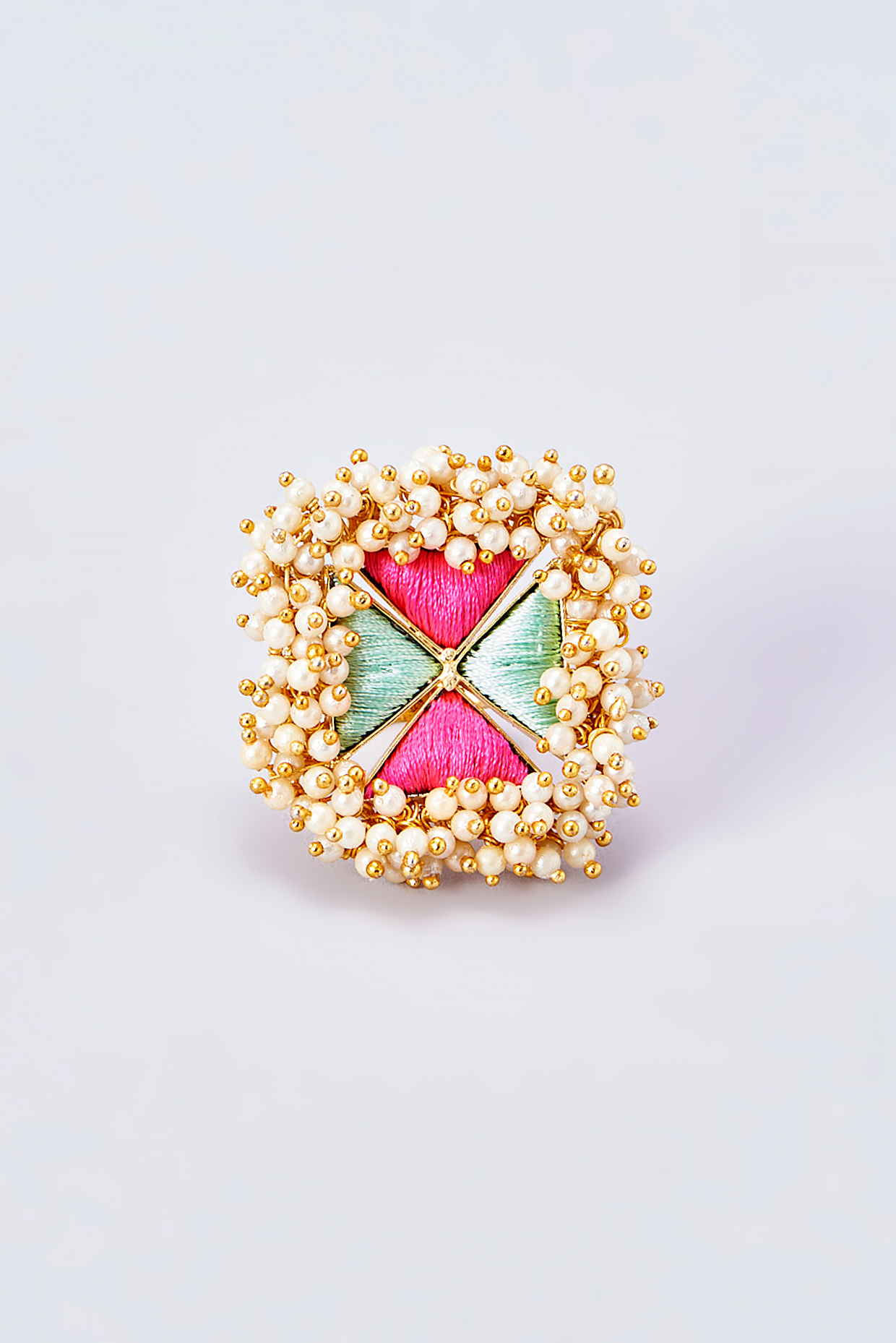 Gold Finish Silk Thread Embroidered Ring by Bauble Bazaar at Pernia's Pop Up Shop