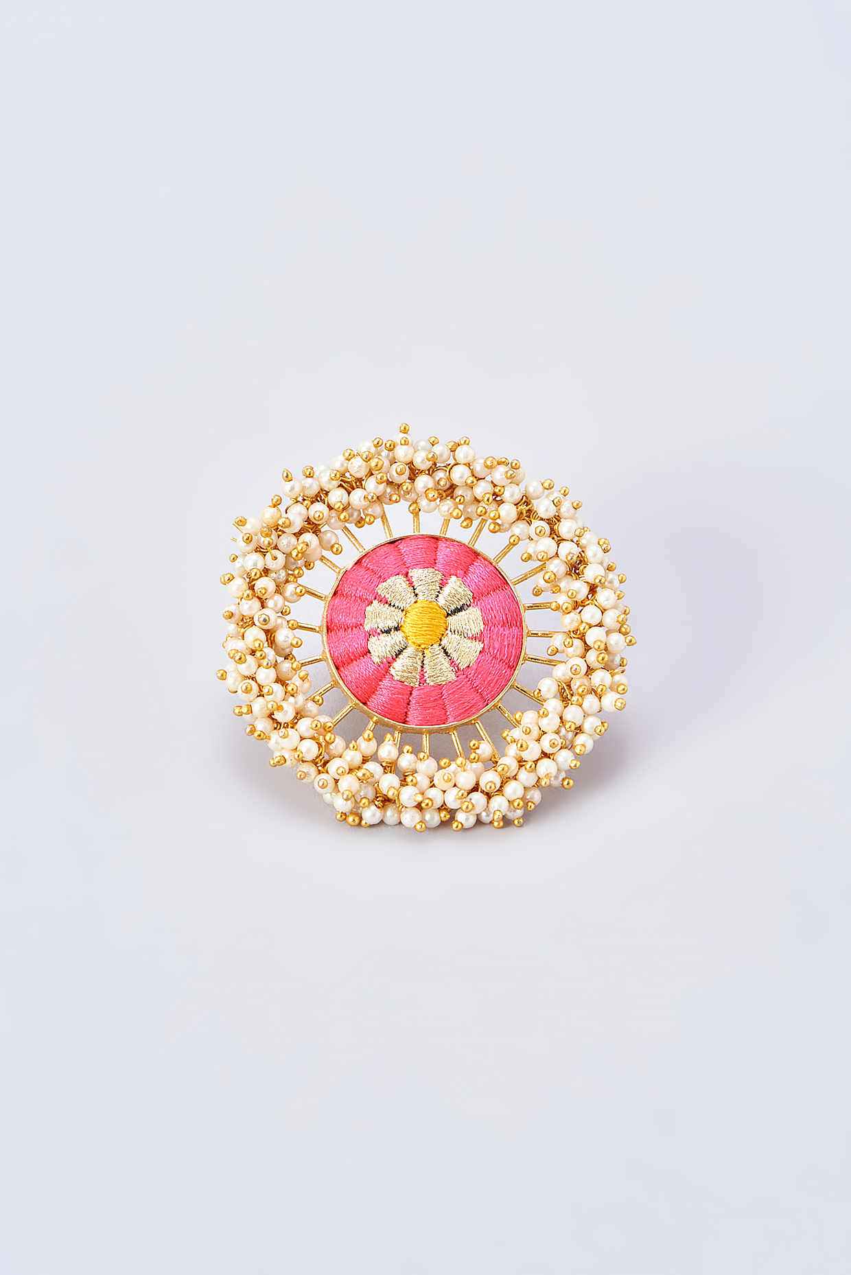 Gold Finish Silk Thread Embroidered Ring by Bauble Bazaar at Pernia's Pop Up Shop