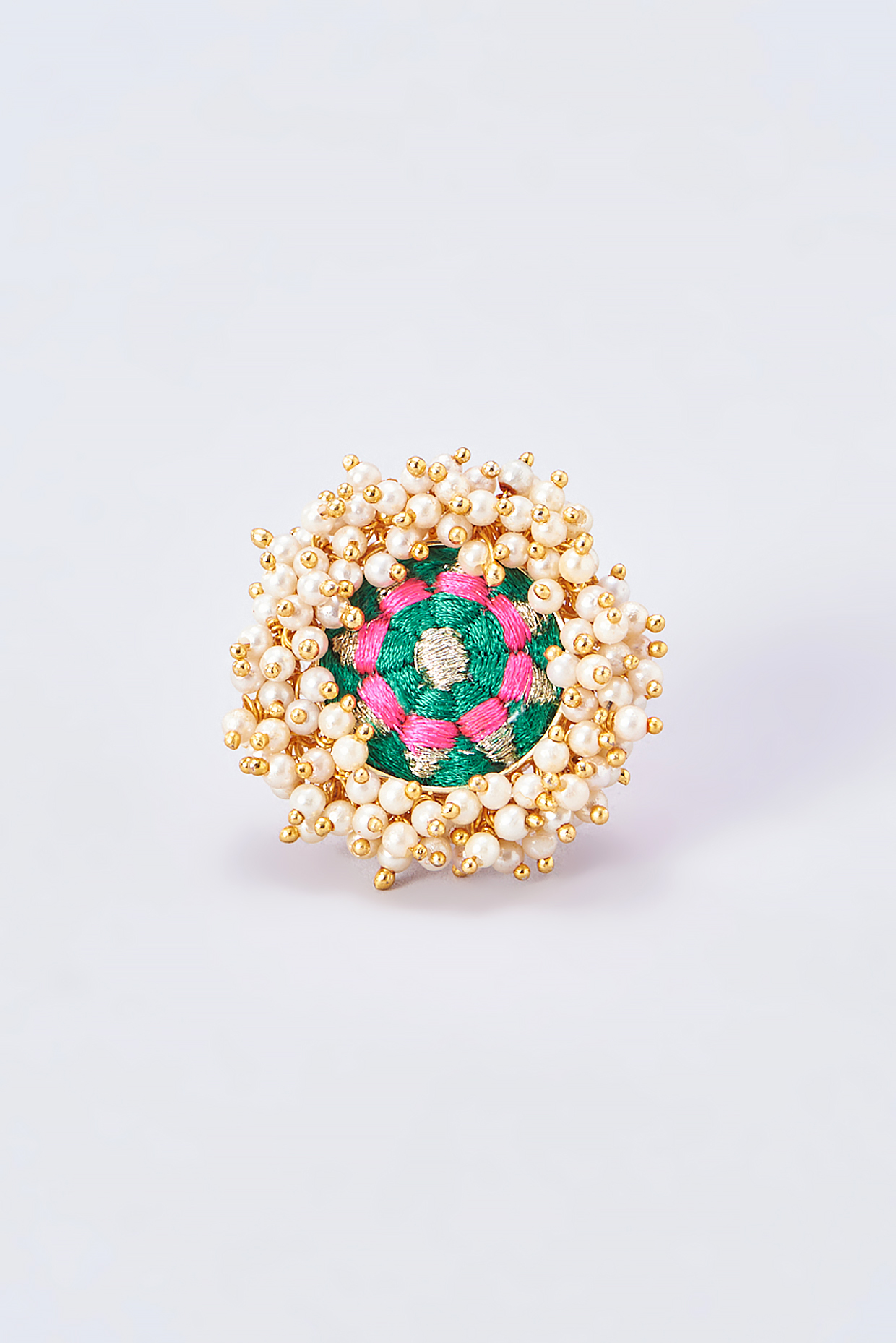 Gold Finish Silk Thread Embroidered Ring by Bauble Bazaar at Pernia's Pop Up Shop