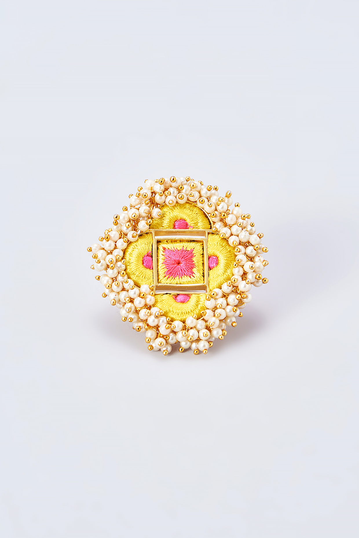 Gold Finish Silk Thread Embroidered Ring by Bauble Bazaar at Pernia's Pop Up Shop