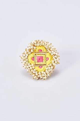 Gold Finish Silk Thread Embroidered Ring by Bauble Bazaar