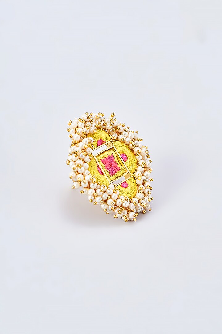 Gold Finish Silk Thread Embroidered Ring by Bauble Bazaar at Pernia's Pop Up Shop